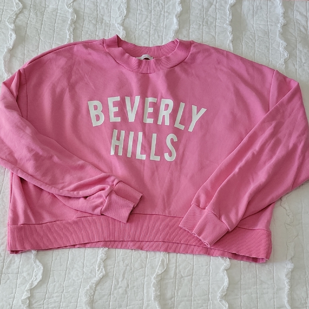 Beverly Hills Boxy Cropped Sweatshirt M Barbie Pink EUC GB Fashion London